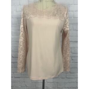 Calvin Klein Lace Sleeve Light Pink Blouse Women Size Medium